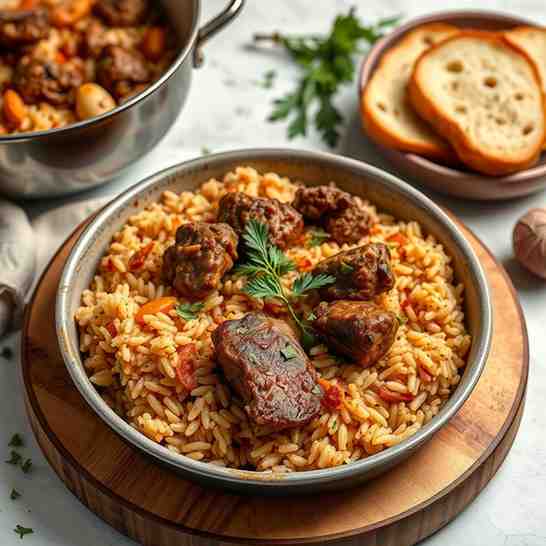 One Pot Tavë Kosi - Easy Baked Lamb & Rice Recipe